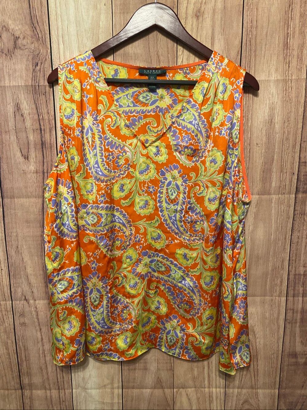 Lauren Ralph Lauren 18W sleeveless orange shirt top blouse multicolor